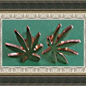 Gold Tone Marijuana Leaf Design Stud Earrings